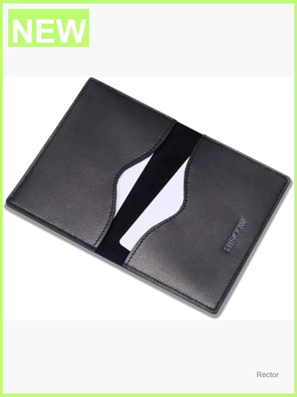 Slim Full Grain Leather Business Card Holder, Black Minimalist Bifold Front
